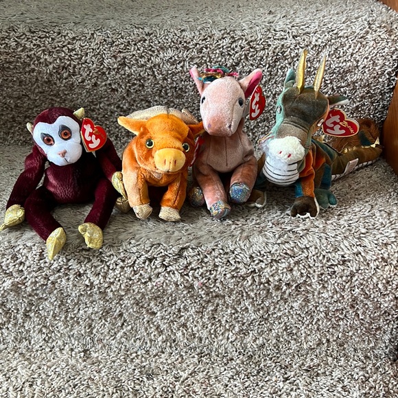 Ty Toys Ty Beanie Baby Zodiac Monkey Ox Horse And Dragon 4 Piece